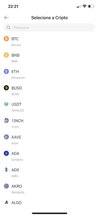 Selecionar Cripto