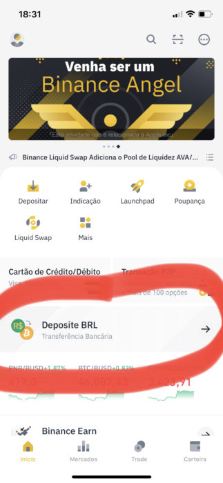 Depositar Real (BRL) na Binance