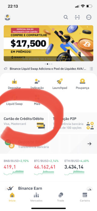 Depósito Fiat com cartão de crédito