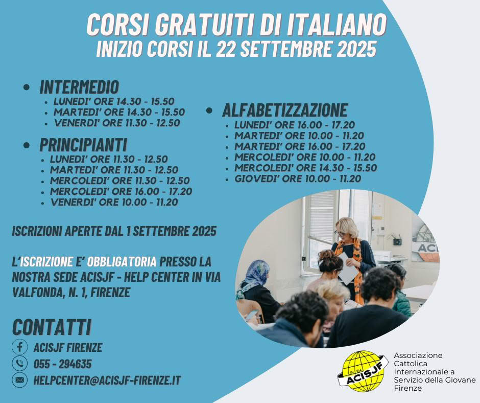 Cursos gratuitos de italiano em Florença começam em setembro de 2025