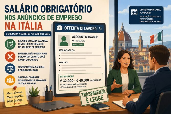 Transparêncial salarial na Itália: Salário obrigatório nos anúncios de emprego na Itália: o que muda a partir de junho de 2026