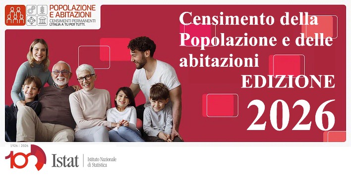 Arte de divulgação do Censimento della Popolazione e delle abitazioni 2026 da Istat